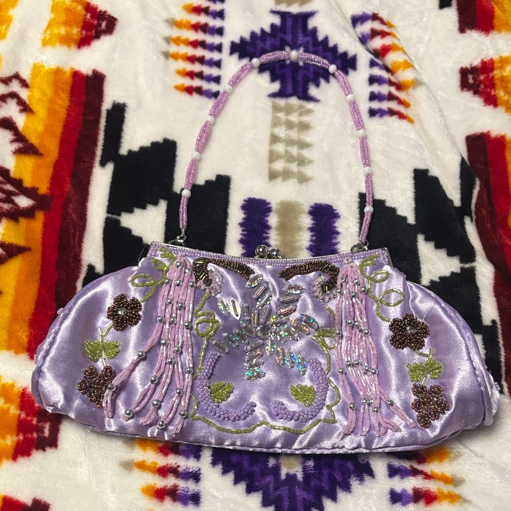 Beaded Lavender Evening Clutch Bag